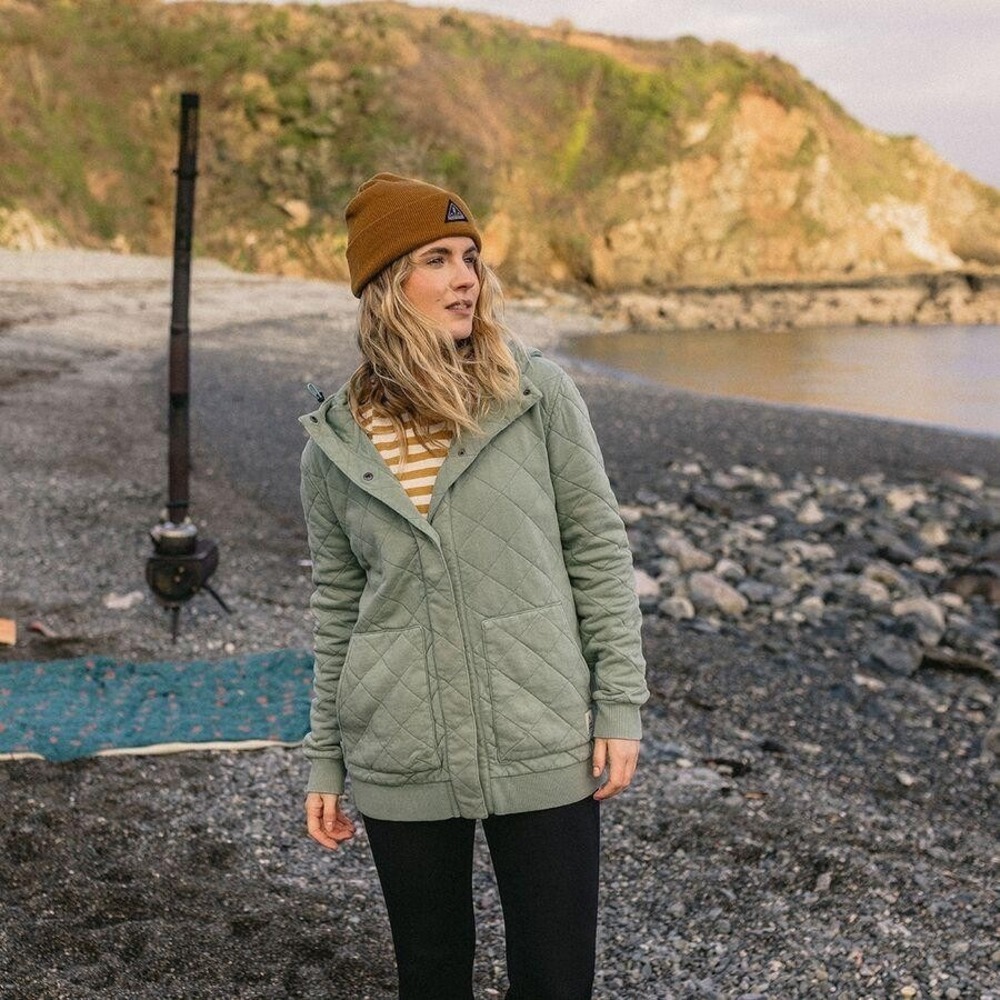 Passenger Clementine Recycled Quilted Button-Up Hoodie Jacket In Pistachio Sz S